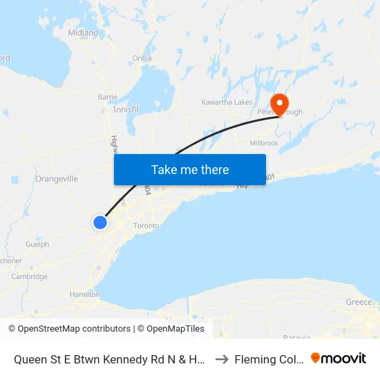 Queen St E Btwn Kennedy Rd N & Hansen Rd to Fleming College map