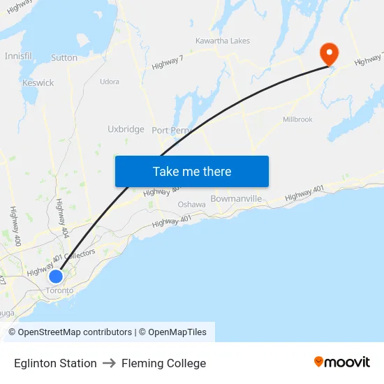 Eglinton Station to Fleming College map