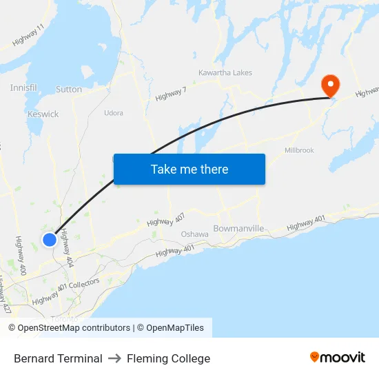 Bernard Terminal to Fleming College map