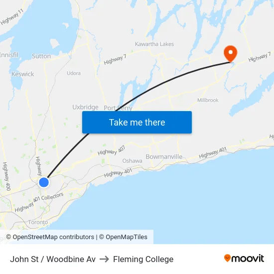 John St / Woodbine Av to Fleming College map