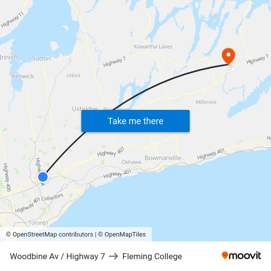 Woodbine Av / Highway 7 to Fleming College map