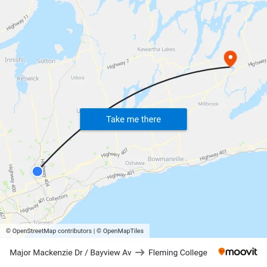 Major Mackenzie Dr / Bayview Av to Fleming College map