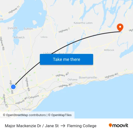 Major Mackenzie Dr / Jane St to Fleming College map