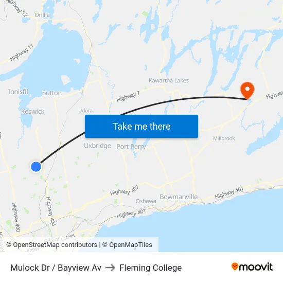 Mulock Dr / Bayview Av to Fleming College map