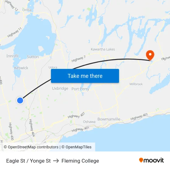 Eagle St / Yonge St to Fleming College map