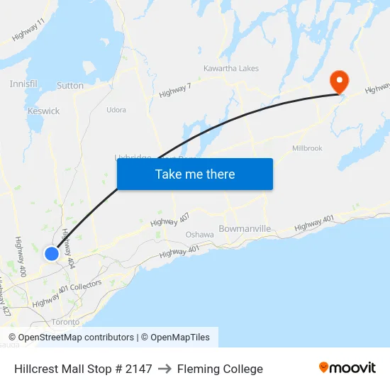 Hillcrest Mall Stop # 2147 to Fleming College map