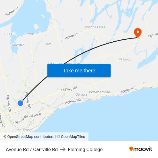 Avenue Rd / Carrville Rd to Fleming College map