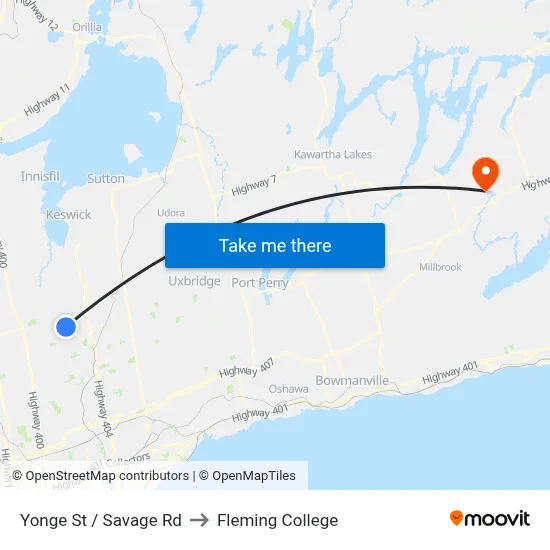 Yonge St / Savage Rd to Fleming College map