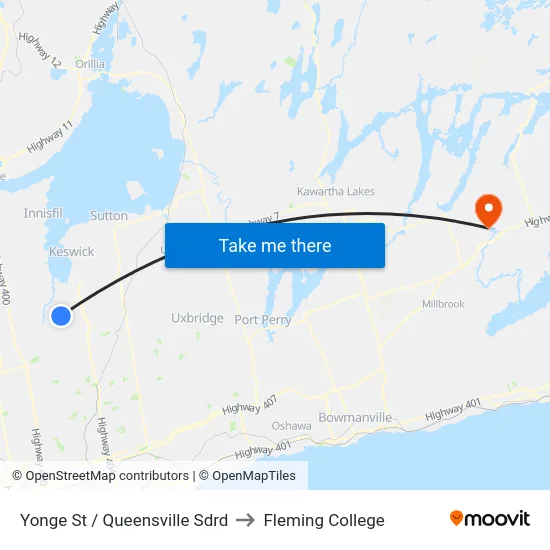 Yonge St / Queensville Sdrd to Fleming College map