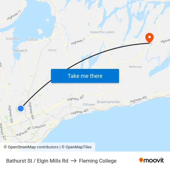 Bathurst St / Elgin Mills Rd to Fleming College map