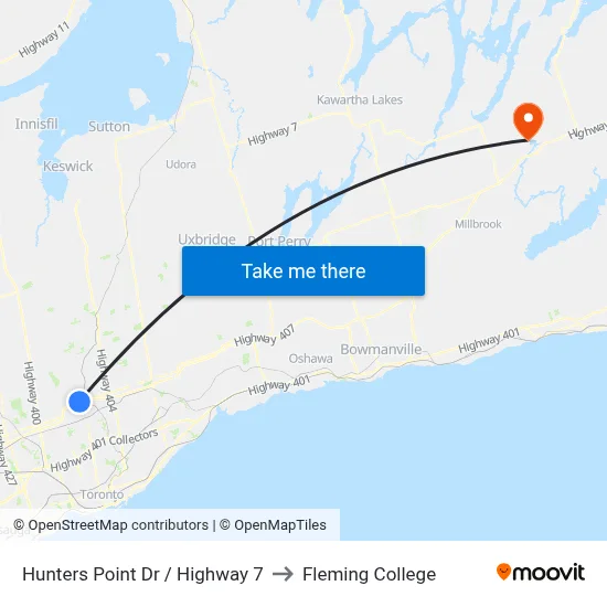 Hunters Point Dr / Highway 7 to Fleming College map