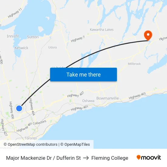 Major Mackenzie Dr / Dufferin St to Fleming College map