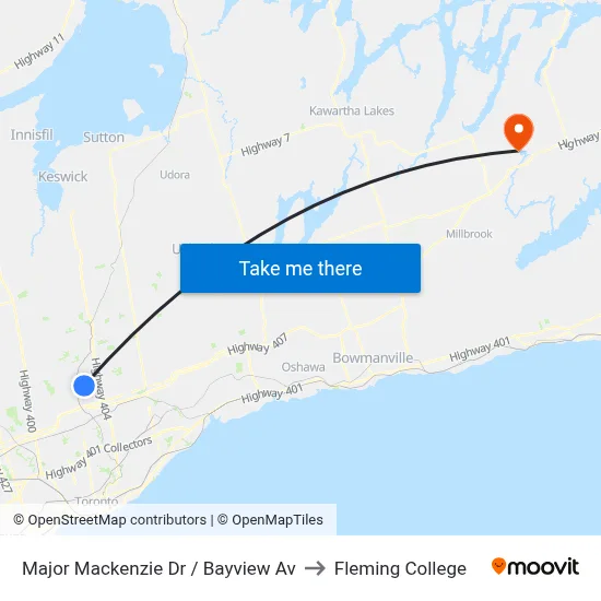 Major Mackenzie Dr / Bayview Av to Fleming College map