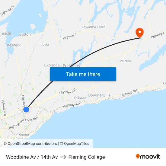 Woodbine Av / 14th Av to Fleming College map