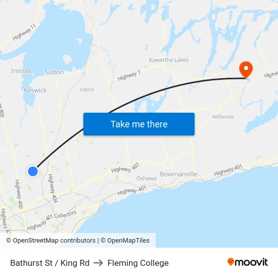 Bathurst St / King Rd to Fleming College map