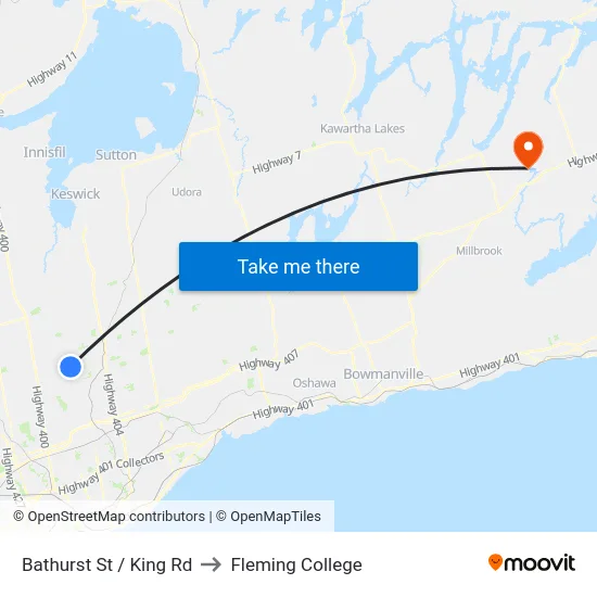Bathurst St / King Rd to Fleming College map