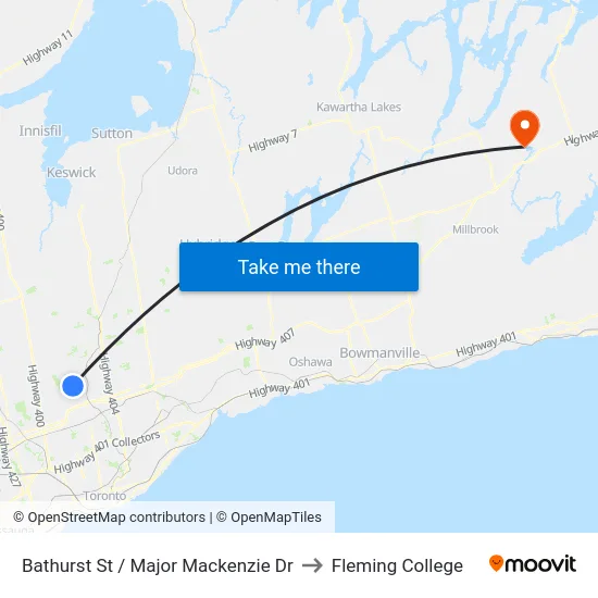 Bathurst St / Major Mackenzie Dr to Fleming College map