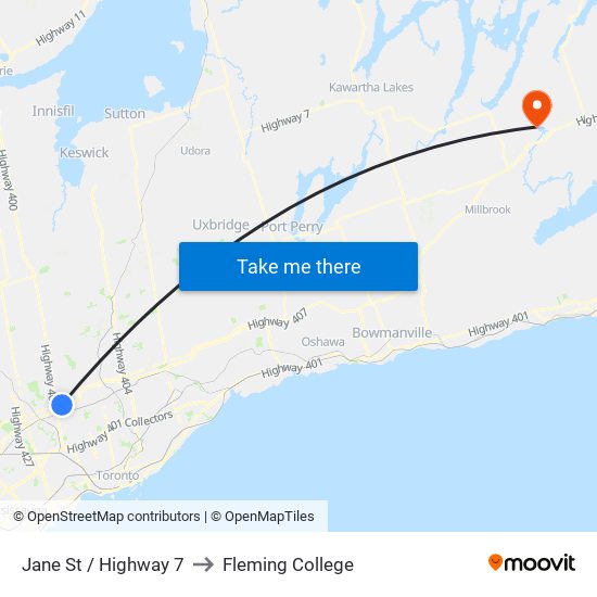 Jane St / Highway 7 to Fleming College map