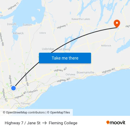 Highway 7 / Jane St to Fleming College map