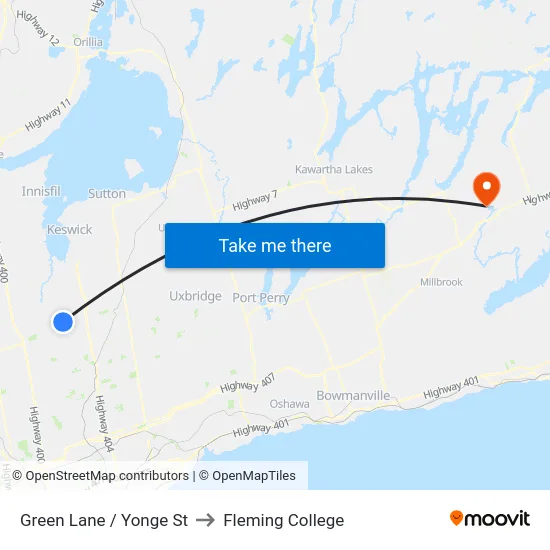 Green Lane / Yonge St to Fleming College map