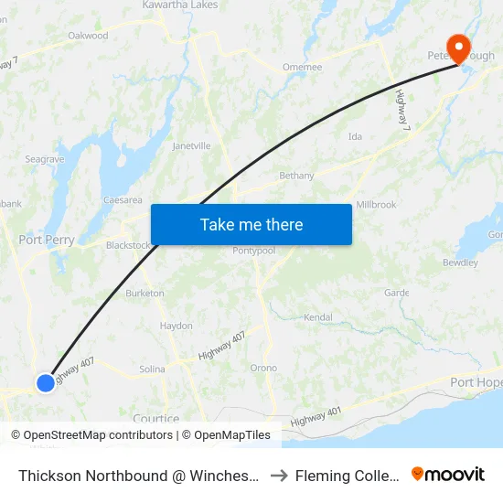 Thickson Northbound @ Winchester to Fleming College map