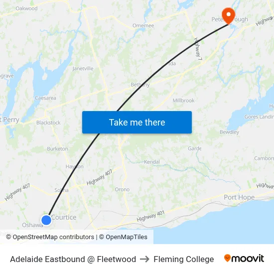 Adelaide Eastbound @ Fleetwood to Fleming College map