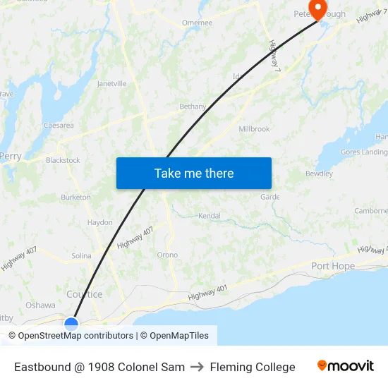 Eastbound @ 1908 Colonel Sam to Fleming College map