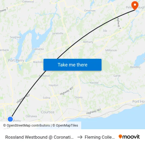 Rossland Westbound @ Coronation to Fleming College map