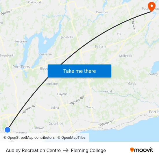Audley Recreation Centre to Fleming College map