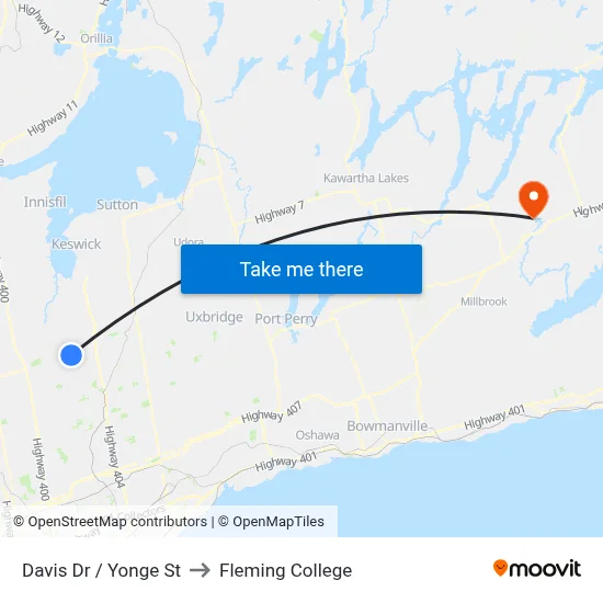 Davis Dr / Yonge St to Fleming College map