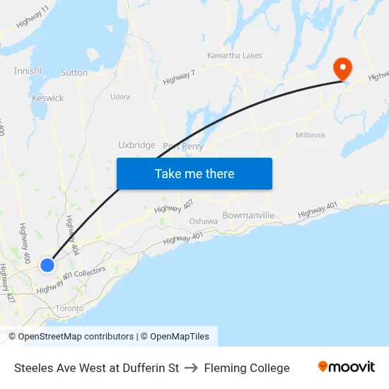 Steeles Ave West at Dufferin St to Fleming College map