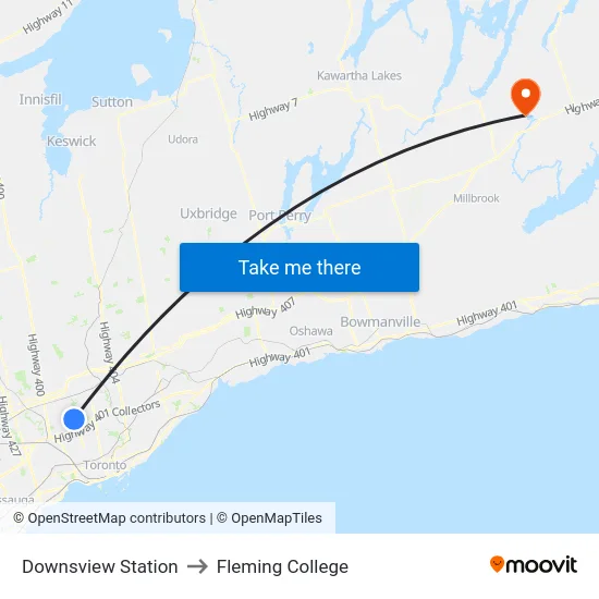 Downsview Station to Fleming College map