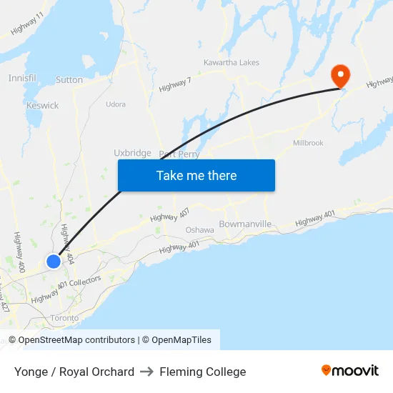Yonge / Royal Orchard to Fleming College map