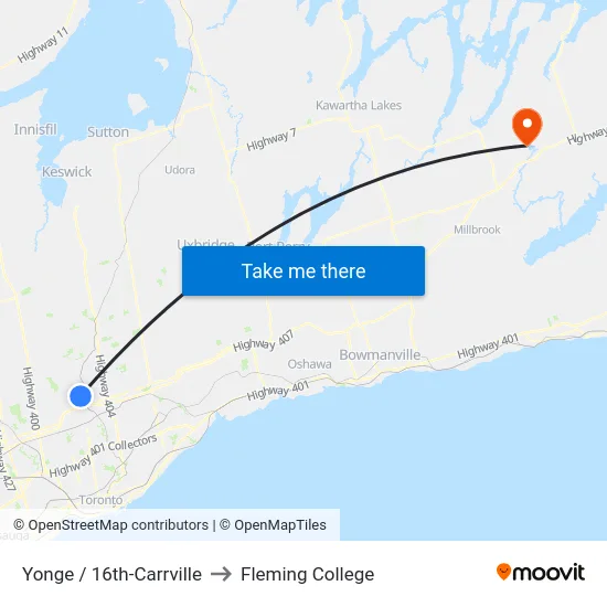 Yonge / 16th-Carrville to Fleming College map