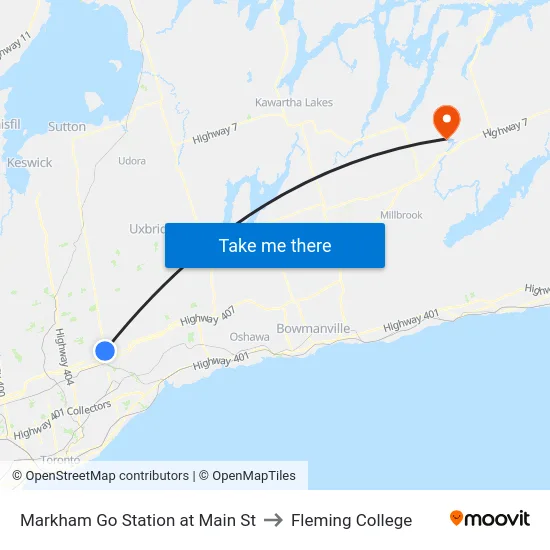 Markham Go Station at Main St to Fleming College map