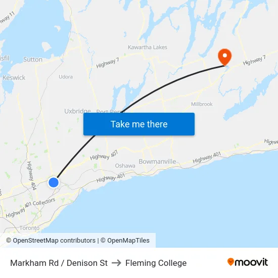 Markham Rd / Denison St to Fleming College map
