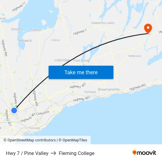 Hwy 7 / Pine Valley to Fleming College map