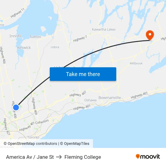 America Av / Jane St to Fleming College map