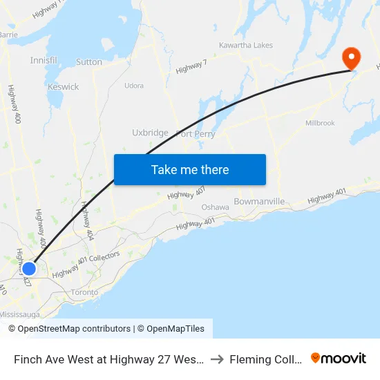 Finch Ave West at Highway 27 West Side to Fleming College map