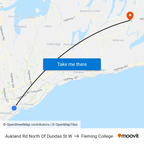 Aukland Rd North Of Dundas St W to Fleming College map