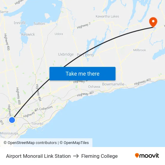 Airport Monorail Link Station to Fleming College map