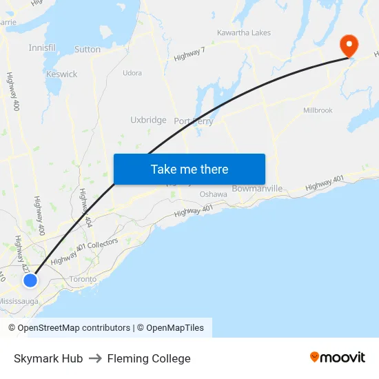 Skymark Hub to Fleming College map