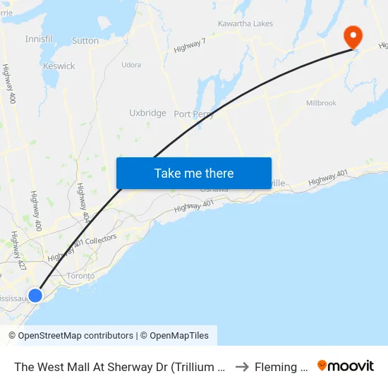 The West Mall At Sherway Dr (Trillium Health Ctr South Stop) to Fleming College map