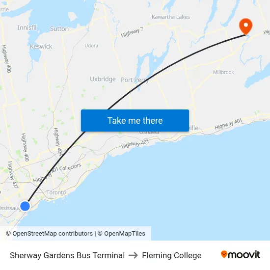 Sherway Gardens Bus Terminal to Fleming College map