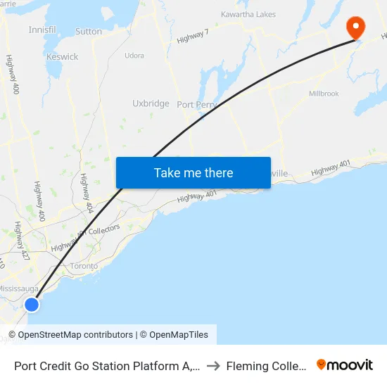 Port Credit Go Station Platform A, B to Fleming College map
