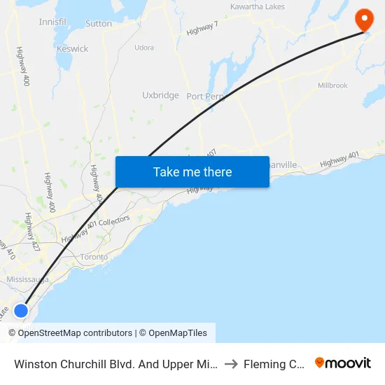 Winston Churchill Blvd. And Upper Middle Rd. East to Fleming College map