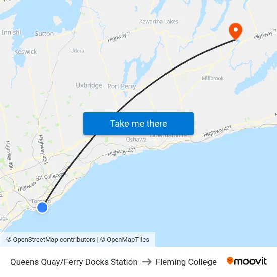 Queens Quay/Ferry Docks Station to Fleming College map