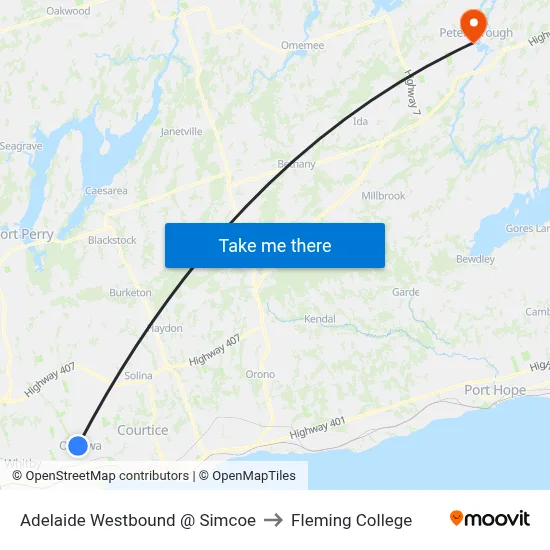 Adelaide Westbound @ Simcoe to Fleming College map