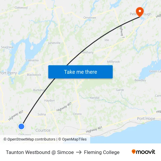 Taunton Westbound @ Simcoe to Fleming College map