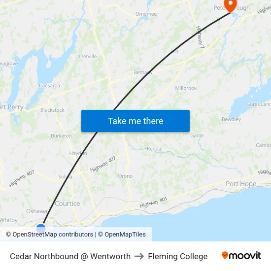 Cedar Northbound @ Wentworth to Fleming College map
